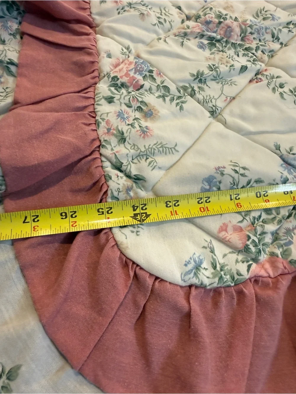 Vintage Style Floral Ruffle Quilted Pillow Sham Cottagecore - Standard Size